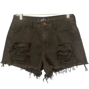Hollister Womens Jean Shorts Size 27 Black Denim Distressed High Rise Boyfriend